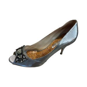 Oscar de la Renta Silver Peep Toe Stiletto Heels Size 38 Formal